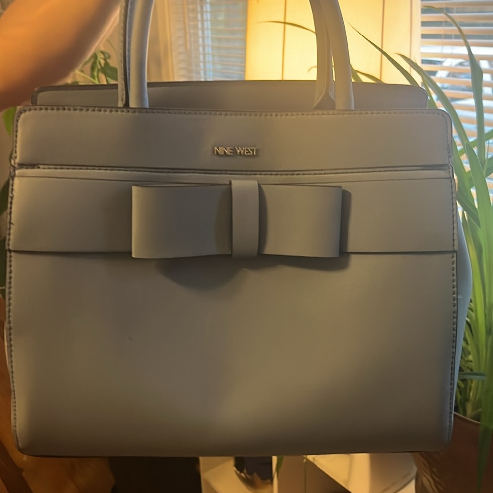 Nine West Periwinkle Satchel with Bow (12.5” W x 10.5” H) w/ Extra Strap